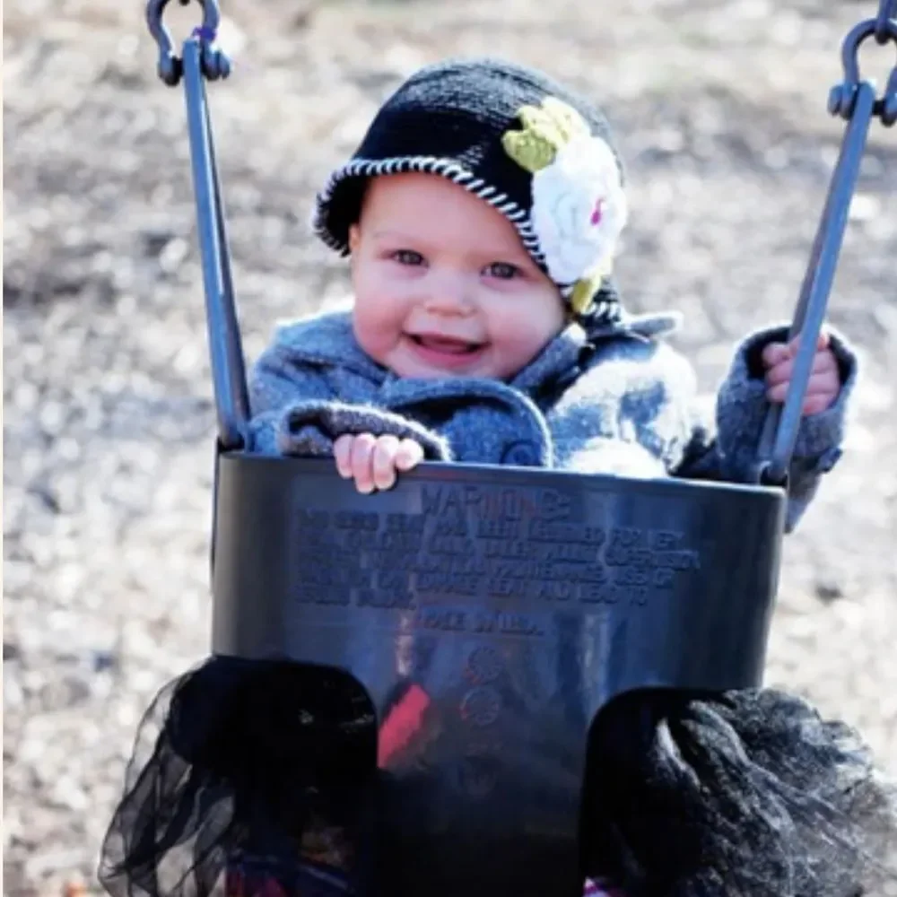 Daisy Baby Black Crocheted Sun Hat Layered Flower 100% Cotton 6-12 months NEW